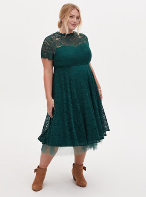Plus Size - Special Occasions Green Lace & Tulle Midi Dress - Torrid