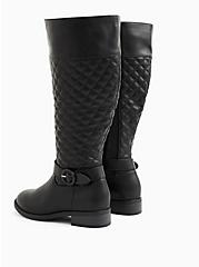 Black Quilted Faux Leather Knee-High Boot (WW), BLACK, alternate