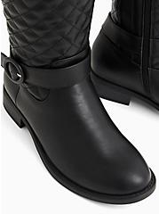 Black Quilted Faux Leather Knee-High Boot (WW), BLACK, alternate