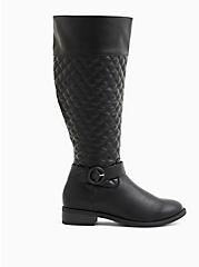 Plus Size Black Quilted Faux Leather Knee-High Boot (WW), BLACK, alternate