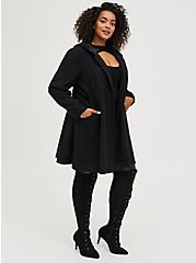 Black Woolen Hooded Fit & Flare Coat , DEEP BLACK, alternate