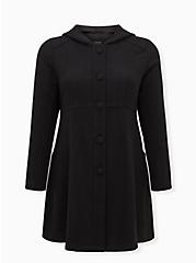 Black Woolen Hooded Fit & Flare Coat , DEEP BLACK, hi-res