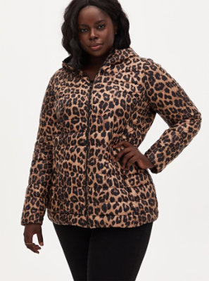 Plus Size - Leopard Nylon Lightweight Puffer Jacket - Torrid