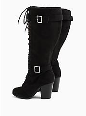 Black Faux Suede Lace-Up Knee-High Boot (WW), BLACK, alternate