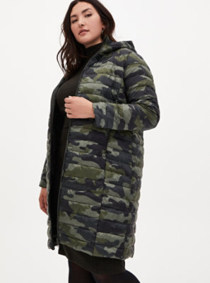 Plus Size - Camo Nylon Longline Puffer Jacket - Torrid