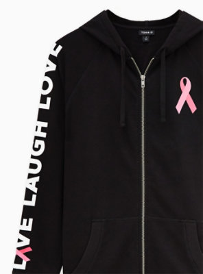 Plus Size Breast Cancer Awareness Live Love Laugh Black Terry Zip Hoodie Torrid