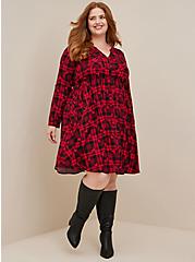 Disney Mickey Mouse Red & Black Plaid Button Front Shirt Dress, MULTI, hi-res
