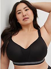 Plus Size  Lightly Lined Wire-Free Sports Bra - Microfiber Striped Black with 360° Back Smoothing™, RICH BLACK, alternate