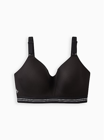 Plus Size  Lightly Lined Wire-Free Sports Bra - Microfiber Striped Black with 360° Back Smoothing™, RICH BLACK, hi-res