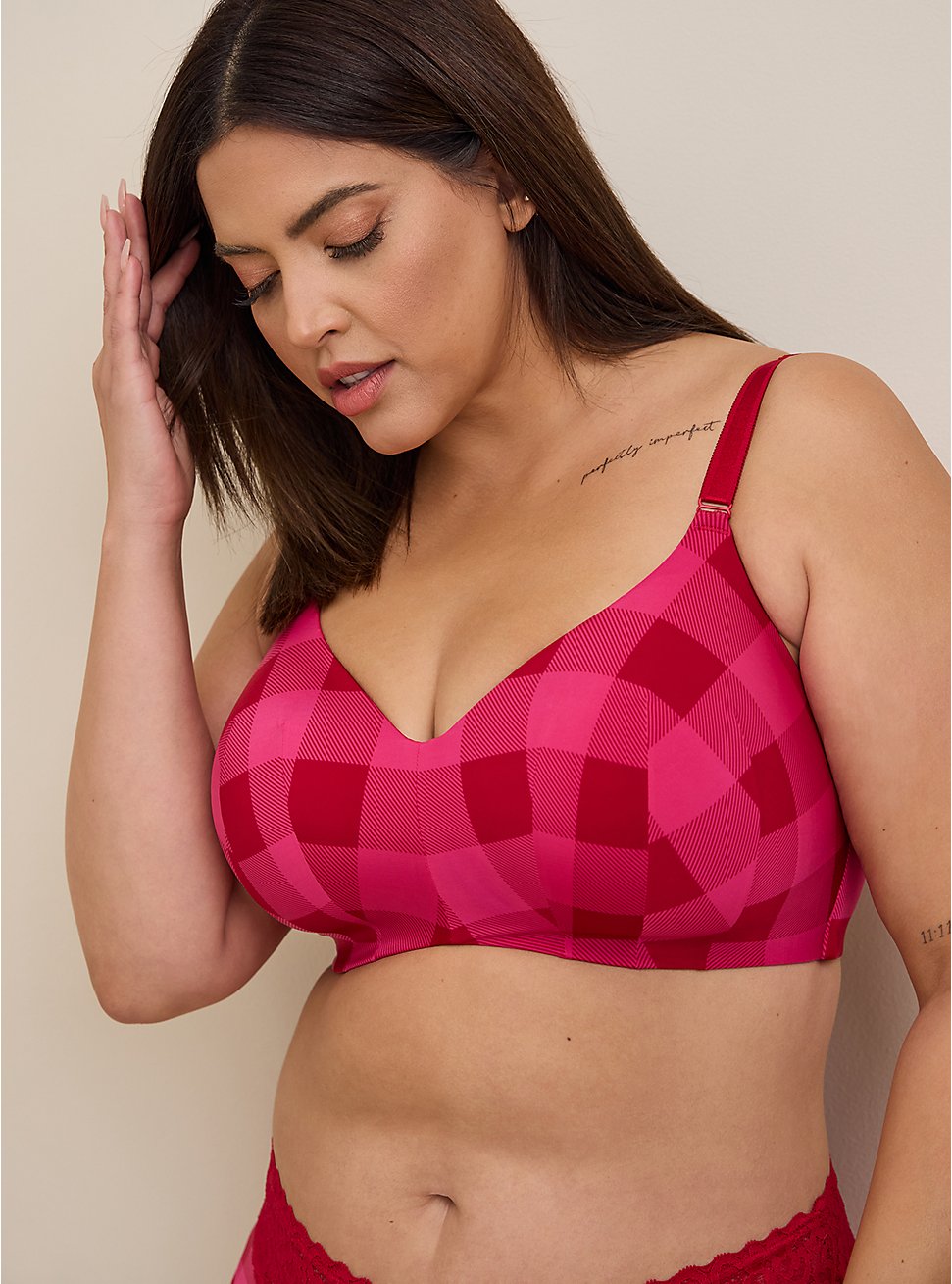 Plus Size Everyday Wire-Free Lightly Lined Print 360° Back Smoothing™ Bra, TRADITIONAL BUFFALO PINK, hi-res