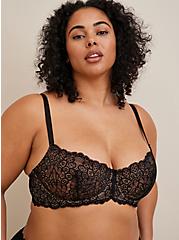Balconette Unlined Peacock Lace Straight Back Bra, RICH BLACK, hi-res