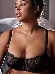 Balconette Unlined Peacock Lace Straight Back Bra, RICH BLACK, hi-res