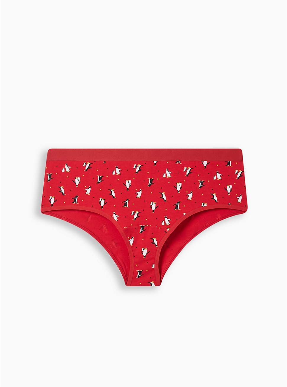 Plus Size Cotton Mid-Rise Cheeky Panty, PENGUINS RED DOT, hi-res