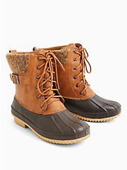 Duck Boot - Water-Resistant Faux Leather Faux Chestnut with Fur Trim (WW), BROWN, alternate