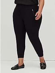 Relaxed Fit Jogger Lightweight Ponte Mid-Rise Pant, DEEP BLACK, alternate
