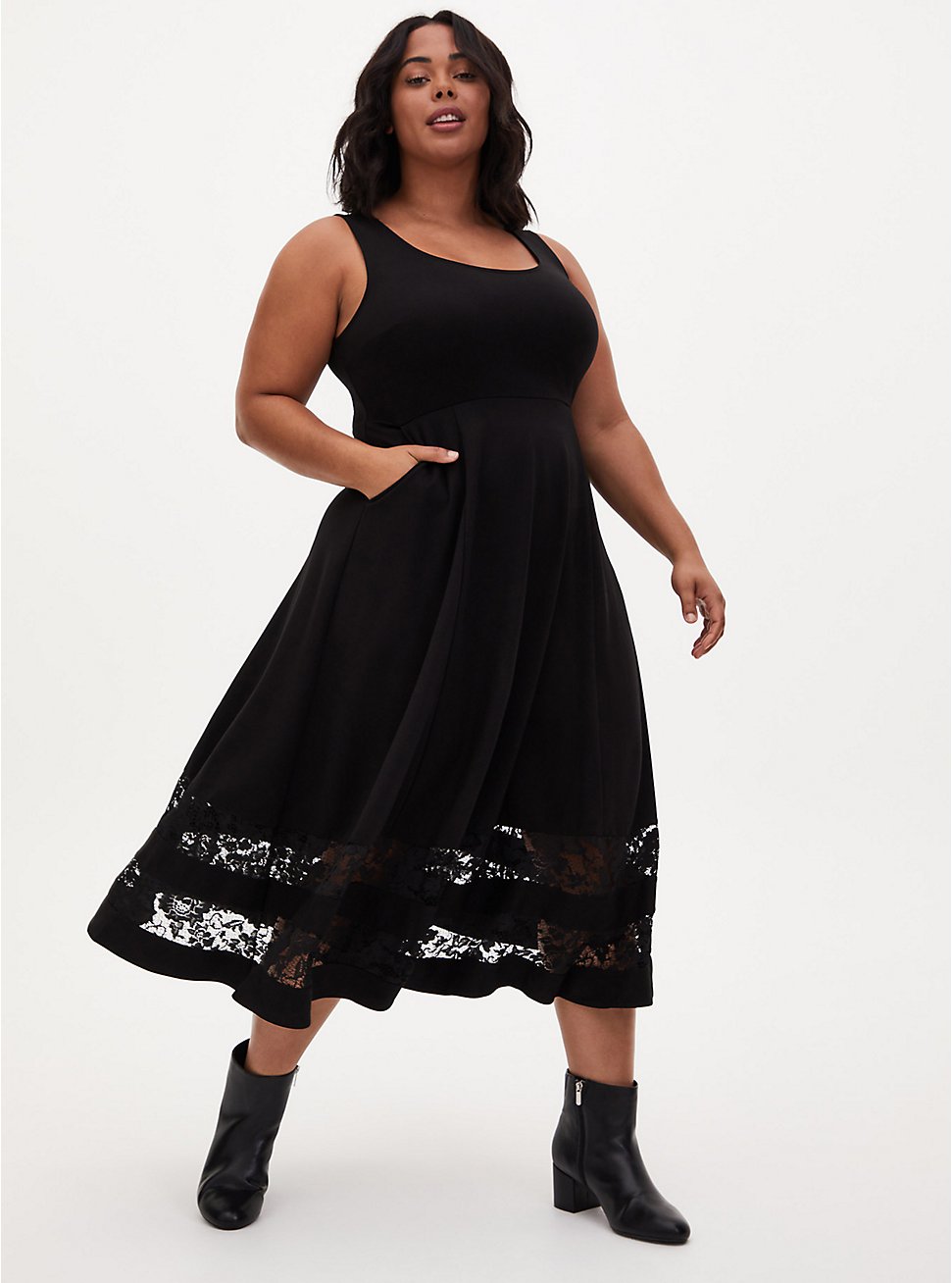Plus Size - Black Premium Ponte Tea Length Dress - Torrid