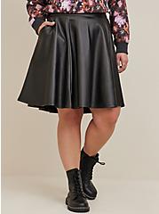 Plus Size Black Coated Studio Luxe Ponte Skater Mini Skirt, DEEP BLACK, alternate