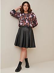 Plus Size Black Coated Studio Luxe Ponte Skater Mini Skirt, DEEP BLACK, hi-res