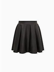 Plus Size Black Coated Premium Ponte Skater Mini Skirt, DEEP BLACK, hi-res