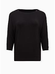 Plus Size Super Soft Lace Inset Sleeve Dolman Top, DEEP BLACK, hi-res