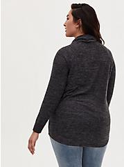 Super Soft Plush Cowl Neck Raglan Tunic Sweatshirt, DEEP BLACK, alternate