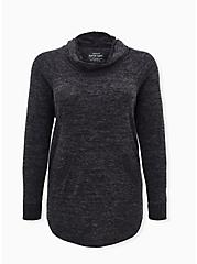 Super Soft Plush Cowl Neck Raglan Tunic Sweatshirt, DEEP BLACK, hi-res