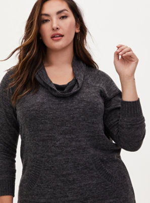 Plus Size - Super Soft Plush Black Cowl Neck Tunic Sweatshirt - Torrid