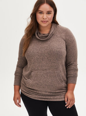 Plus Size - Super Soft Plush Walnut Cowl Neck Tunic Sweatshirt - Torrid