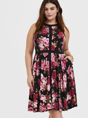 torrid black floral skater dress