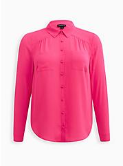 Madison Georgette Button-Up Long Sleeve Shirt, BRIGHT PINK, hi-res