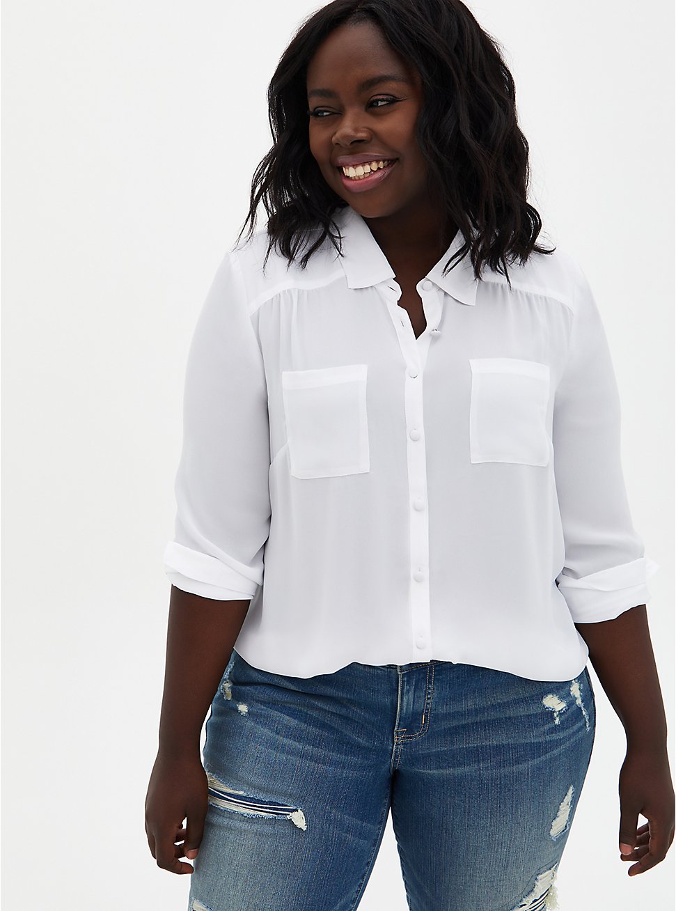 Madison Georgette Button-Up Long Sleeve Shirt, BRIGHT WHITE, hi-res