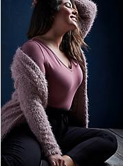 Fuzzy Yarn Cardigan Open Front Sweater, DUSTY PINK, hi-res