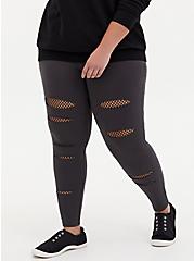 Plus Size Premium Legging - Slashed Fishnet Underlay Dark Grey, GREY, alternate