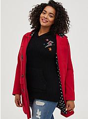 Red Brushed Ponte Hooded Toggle Coat, JESTER RED, alternate