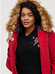 Plus Size Red Brushed Ponte Hooded Toggle Coat, JESTER RED, alternate