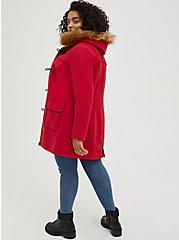 Plus Size Red Brushed Ponte Hooded Toggle Coat, JESTER RED, alternate