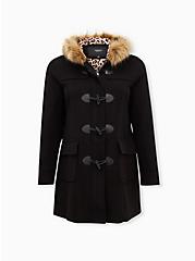 Plus Size  Black Brushed Ponte Hooded Toggle Coat, DEEP BLACK, hi-res