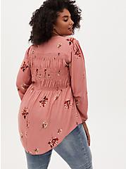 Dusty Coral Floral Smocked Hi-Lo Tunic, FLORAL - PINK, alternate