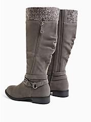 Plus Size Grey Oiled Faux Suede Sweater-Trimmed Knee-High Boot (WW & Wide to Extra Wide Calf), GREY, alternate