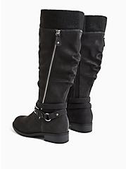 Plus Size Black Oiled Sweater Trimmed Buckle Knee-High Boot (WW & Wide to Extra Wide Calf), BLACK, alternate