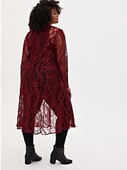 Plus Size Dark Red Lace Long Sleeve Duster Kimono, CORDOVAN, alternate