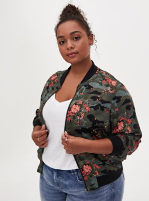 plus size floral bomber jacket