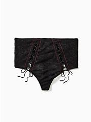 Betsey Johnson Lace Corset High Waist Thong Panty, RICH BLACK, hi-res