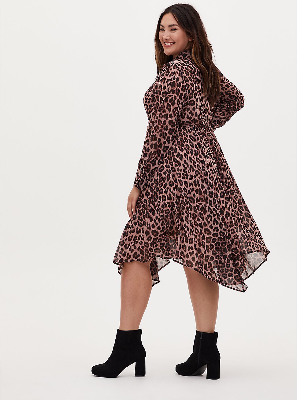 Leopard Chiffon Midi Shirt Dress, MIDI LEOPARD, hi-res