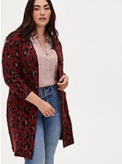 Red Leopard Brushed Sweater Coat, LEOPARD, hi-res