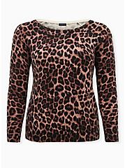 Plus Size Leopard Raglan Pullover Sweater, LEOPARD, hi-res