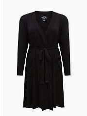 Plus Size Super Soft Black Sleep Robe, DEEP BLACK, hi-res