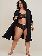 Plus Size Super Soft Black Sleep Robe, DEEP BLACK, hi-res