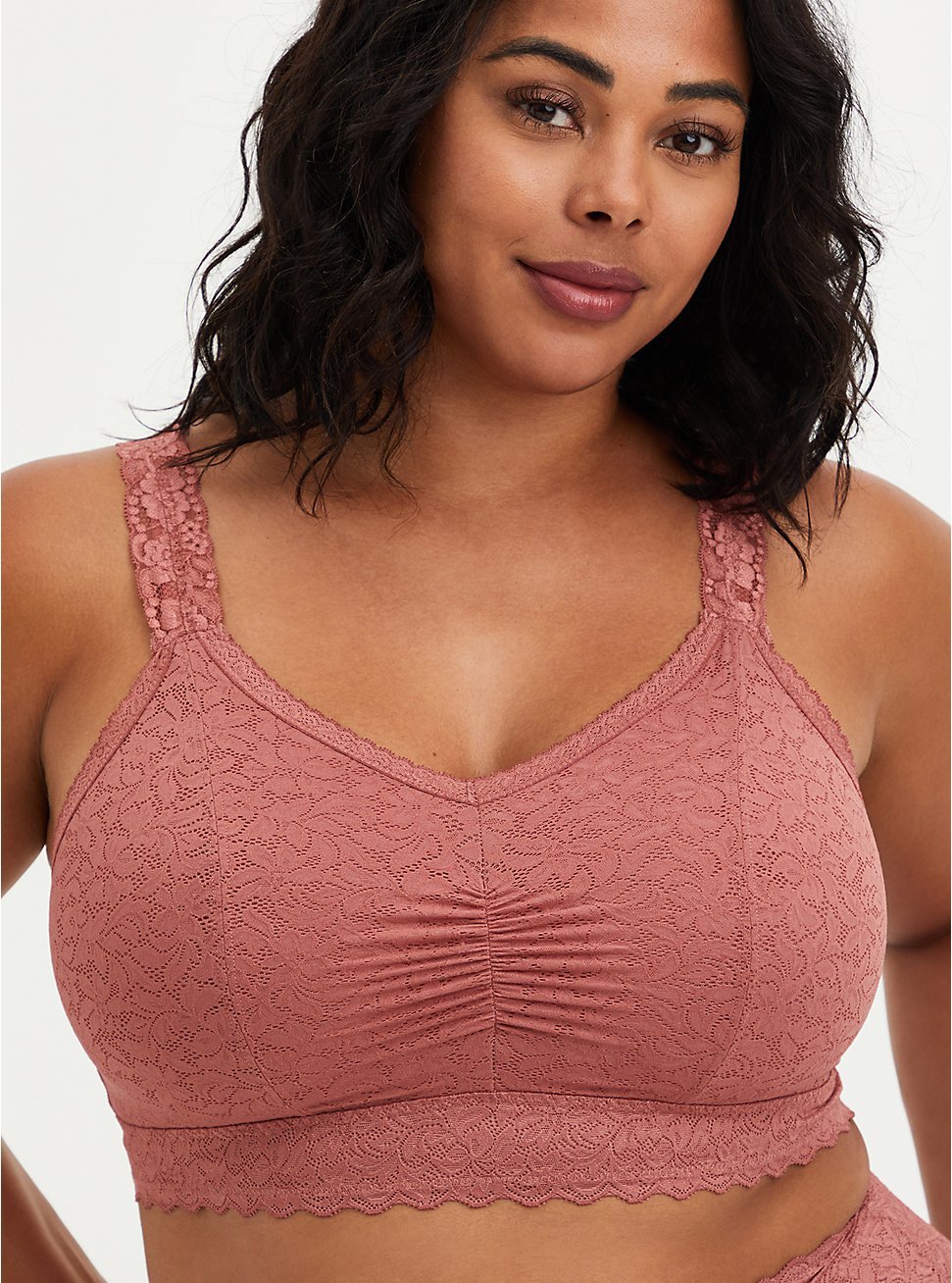 Plus Size 4-Way Stretch Racerback Bralette - Lace Pink, WITHERED ROSE PINK, hi-res
