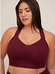 Plus Size Bralite Unlined 4-Way Stretch Lace Bralette, BURGUNDY, hi-res